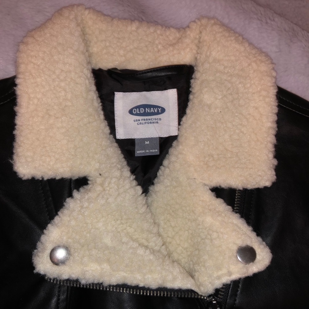 Old Navy Faux Leather Jacket w/ Sherpa Collar - Picture 2 of 7